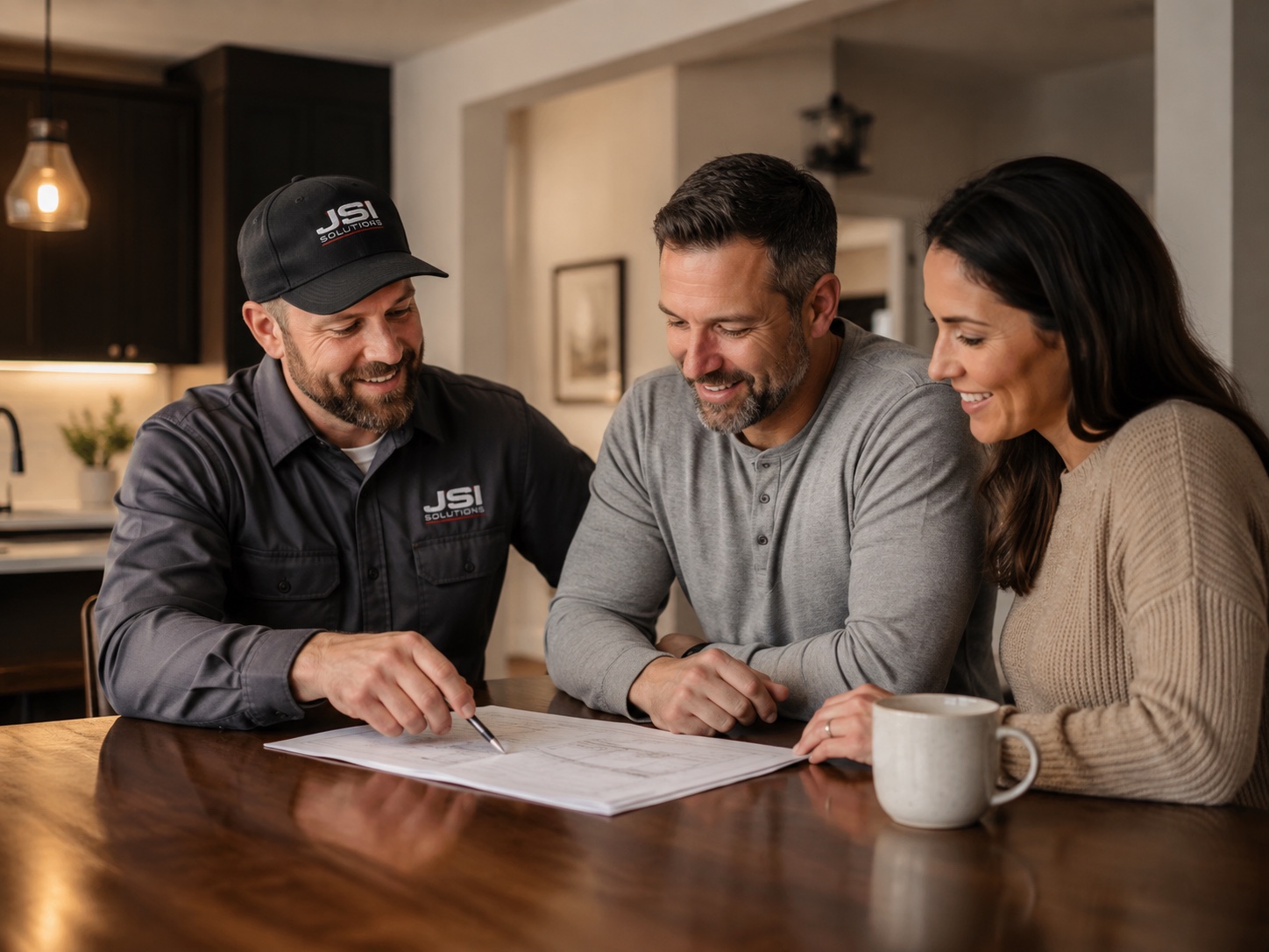 Jake reviewing a project quote with homeowners
